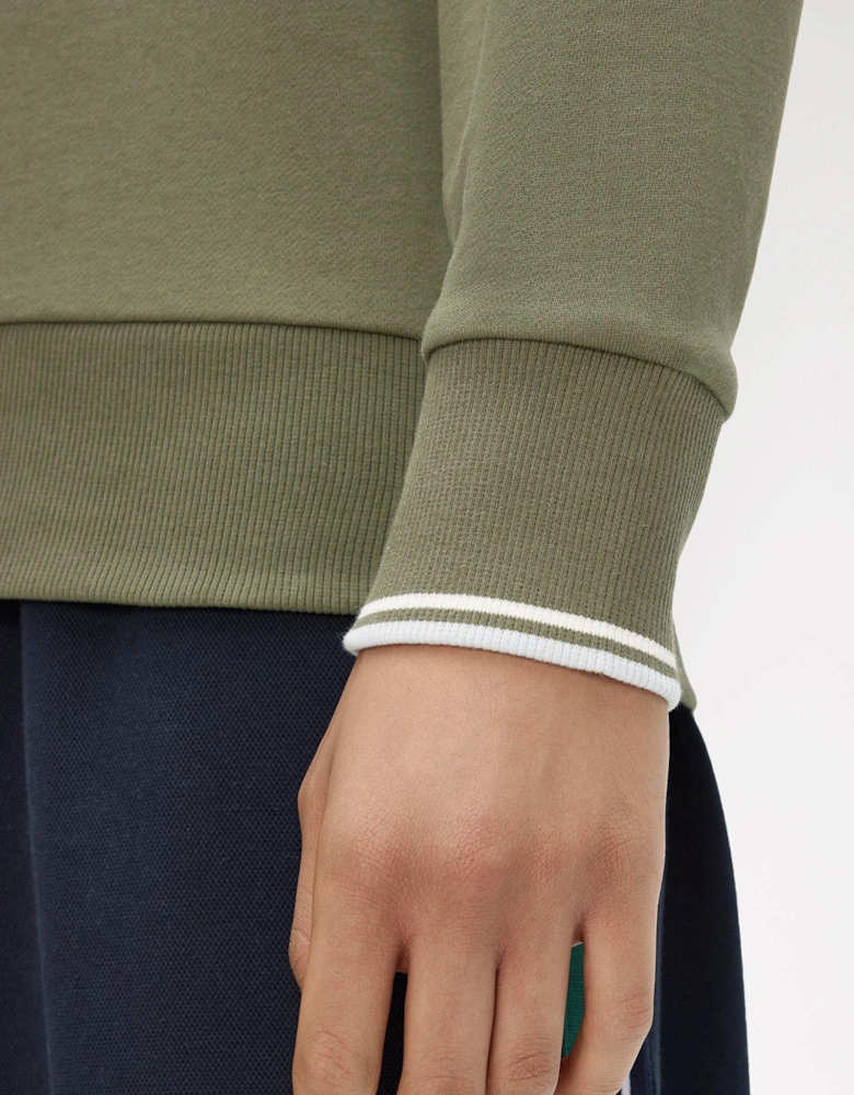 Fred Perry Mens Crew Neck Sweatshirt - Laurel Wreath Green/Ecru/Dusky Blue 87B