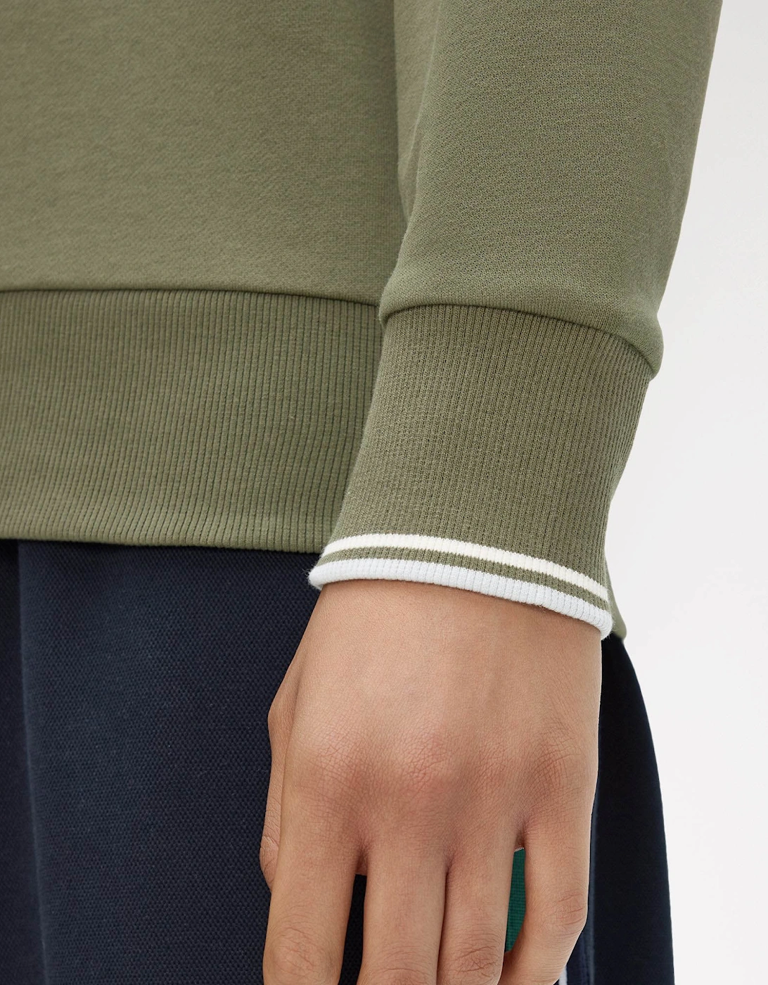 Fred Perry Mens Crew Neck Sweatshirt - Laurel Wreath Green/Ecru/Dusky Blue 87B