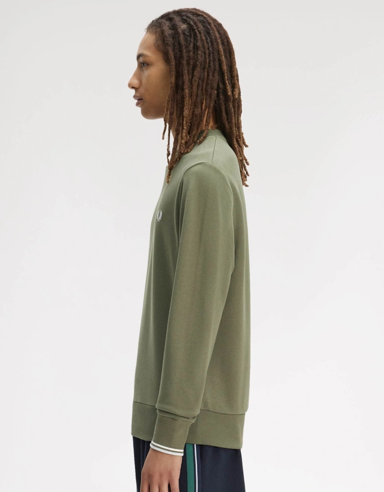 Fred Perry Mens Crew Neck Sweatshirt - Laurel Wreath Green/Ecru/Dusky Blue 87B