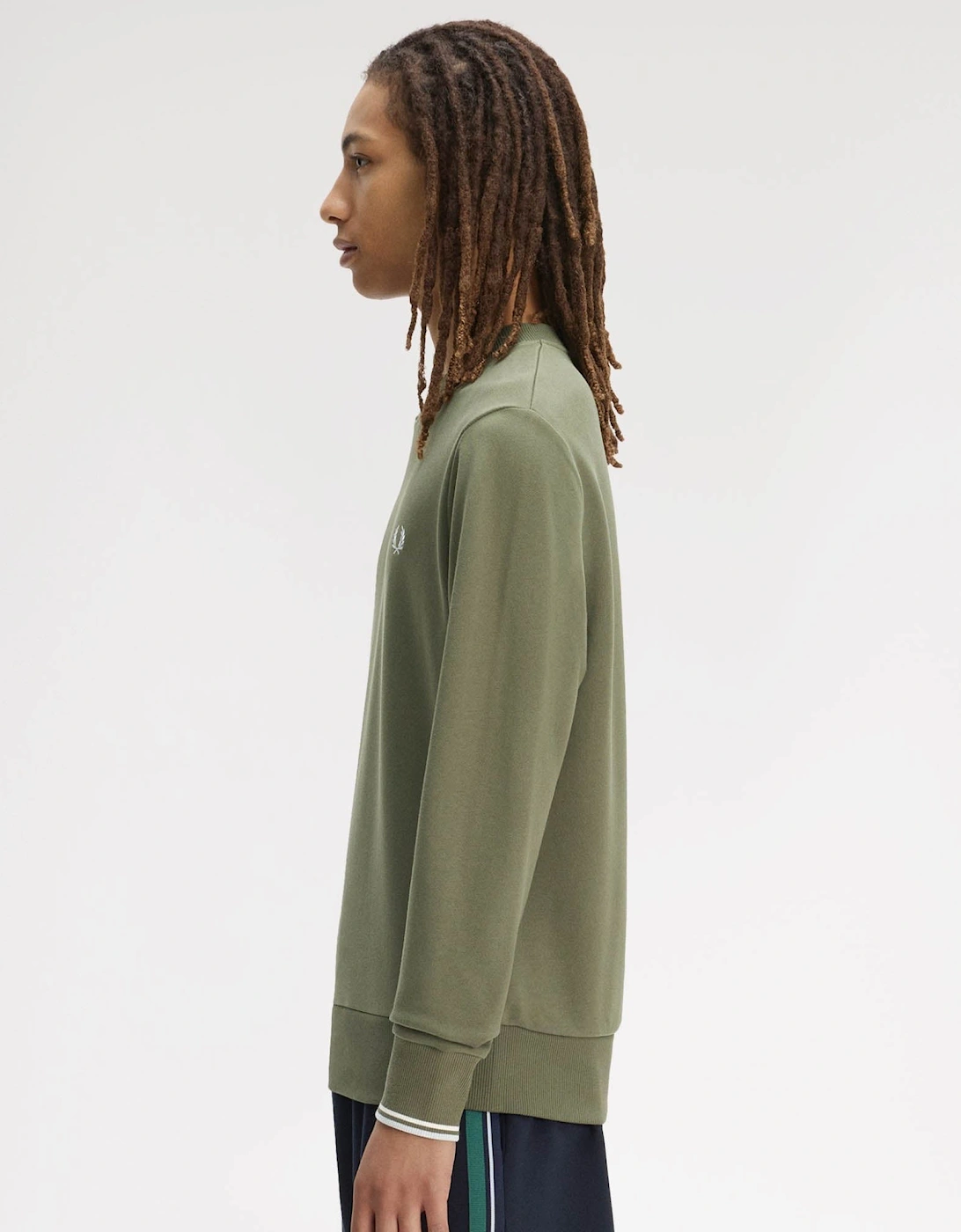 Fred Perry Mens Crew Neck Sweatshirt - Laurel Wreath Green/Ecru/Dusky Blue 87B