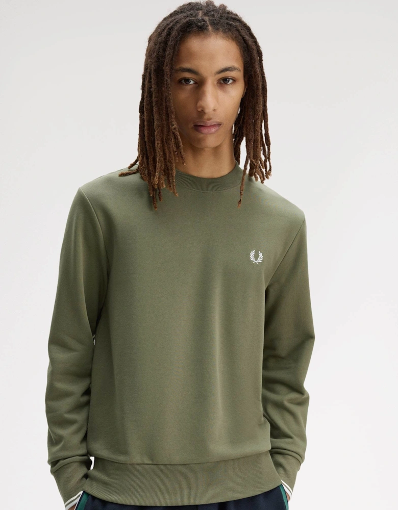 Fred Perry Mens Crew Neck Sweatshirt - Laurel Wreath Green/Ecru/Dusky Blue 87B