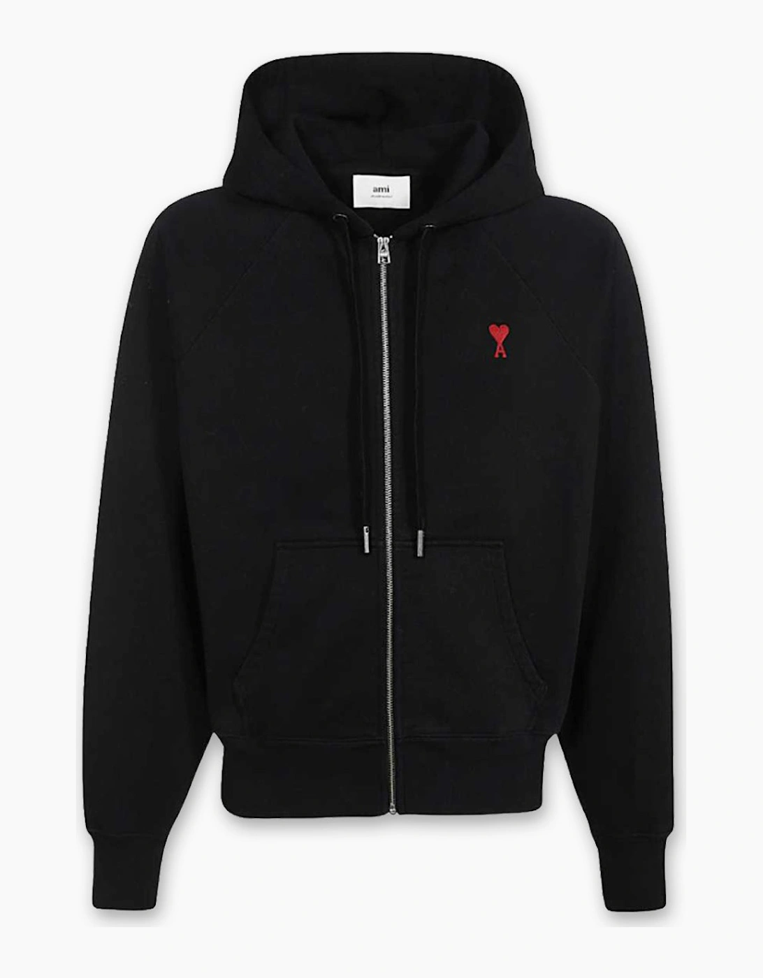 Ami Paris Men's Black De Coeur Zipped Hoodie  38 M