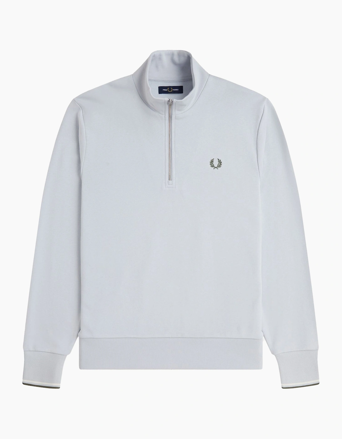 Fred Perry Half Zip Sweatshirt Dusky Blue/Ecru/Laurel Wreath Green, 4 of 3