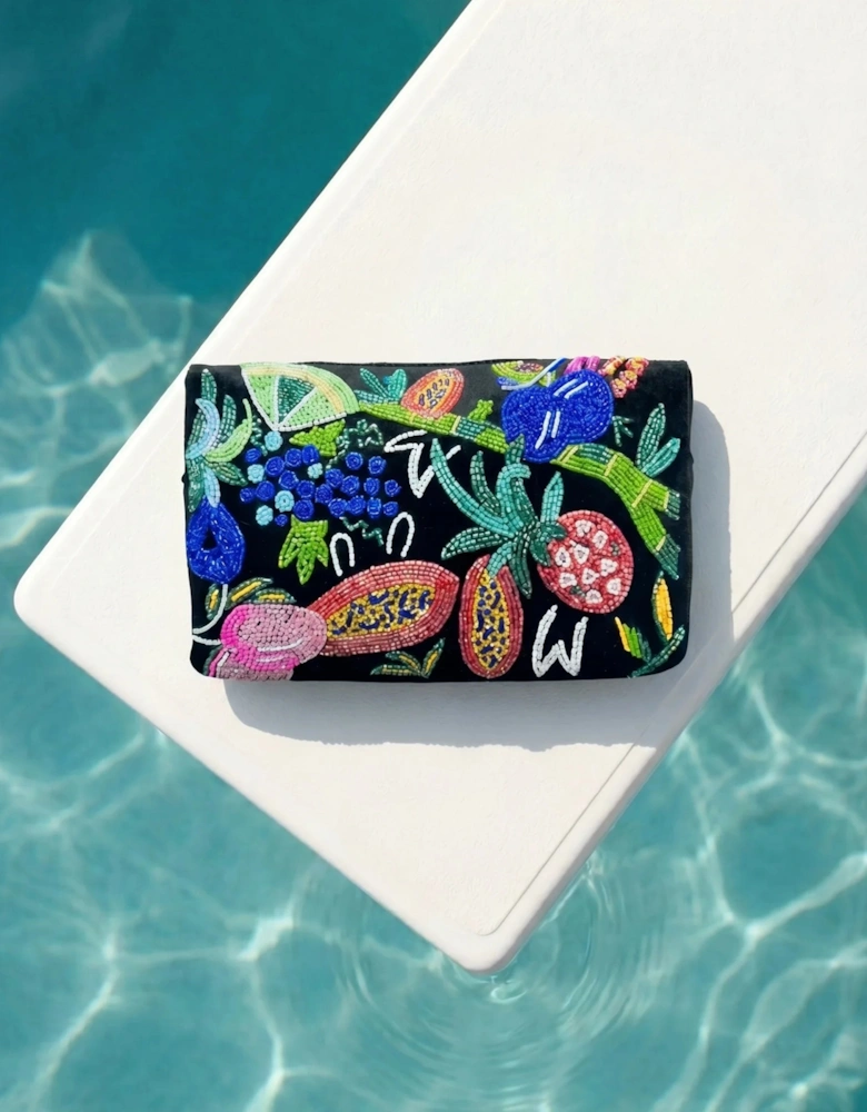 Carmensita Black Hand embroidered Makeup bag Christina Milian Stock