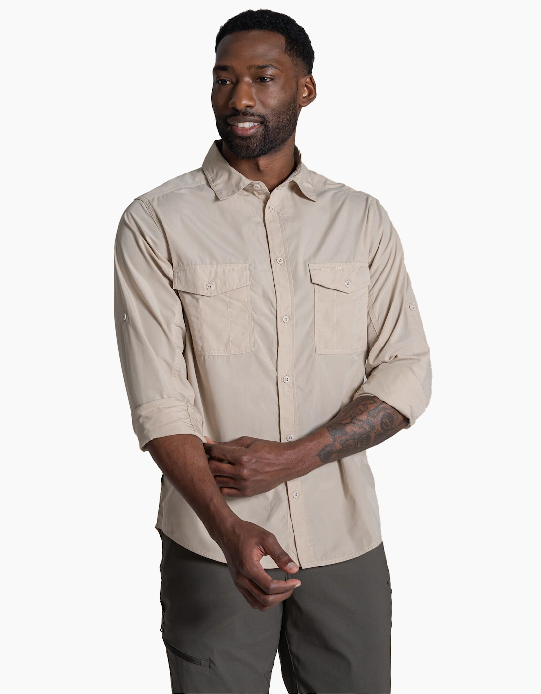 Craghoppers Men's Cream/Brown Kiwi Ii Long-Sleeved Shirt - Size Xl