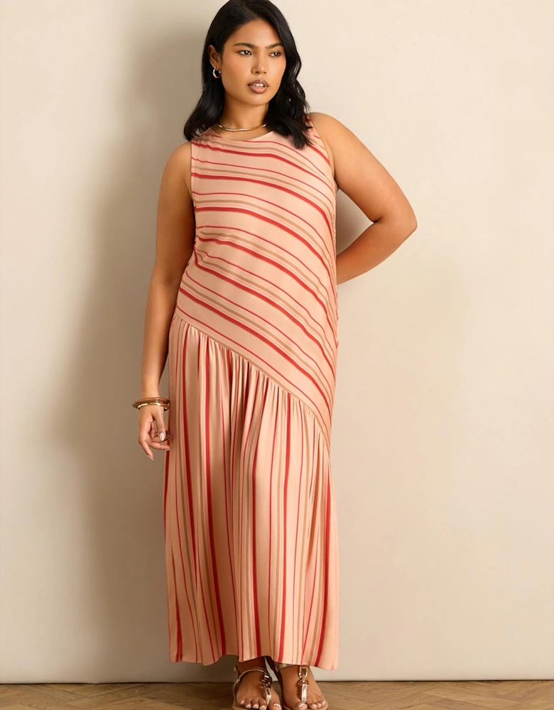 Multi Stripe Asymmetric Sleeveless Maxi Dress