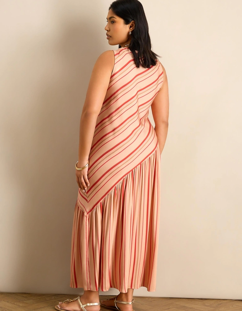 Multi Stripe Asymmetric Sleeveless Maxi Dress