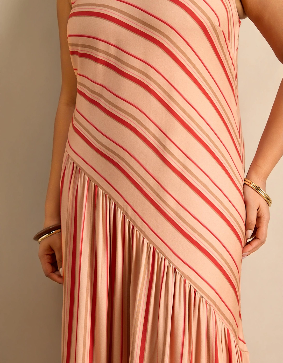 Multi Stripe Asymmetric Sleeveless Maxi Dress