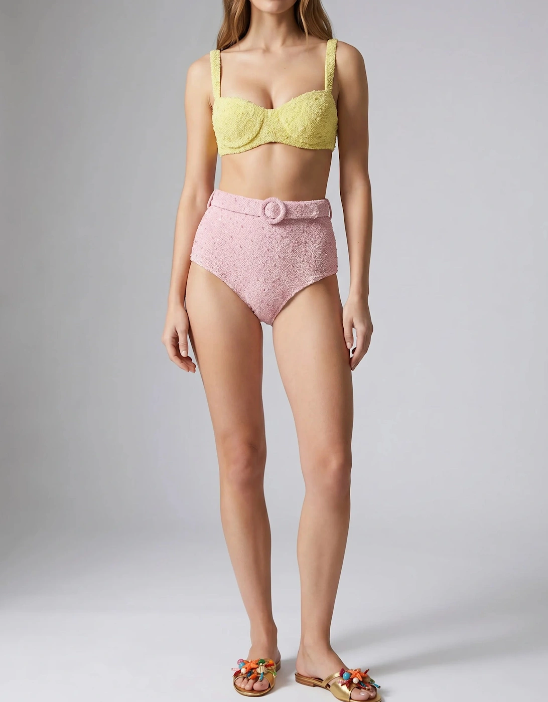 Heidi Hand Beaded Bikini Bottom in Pink