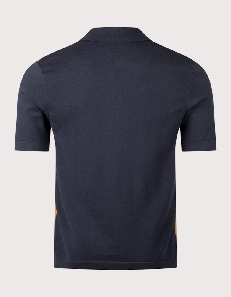 Regular Fit Argyle Button Through Knitted Shirt