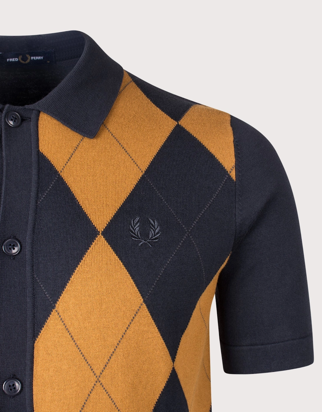 Regular Fit Argyle Button Through Knitted Shirt