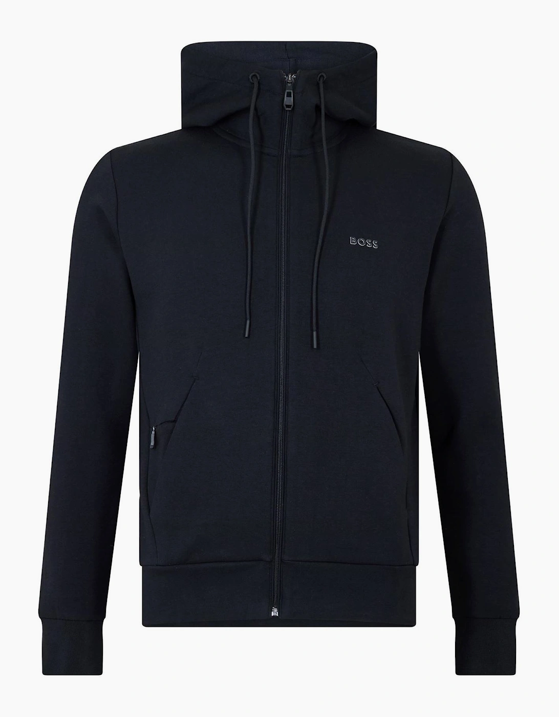 Saggy Solid Patterned Hooded Drawstring Ribbed Cuff Sweat Jacket
