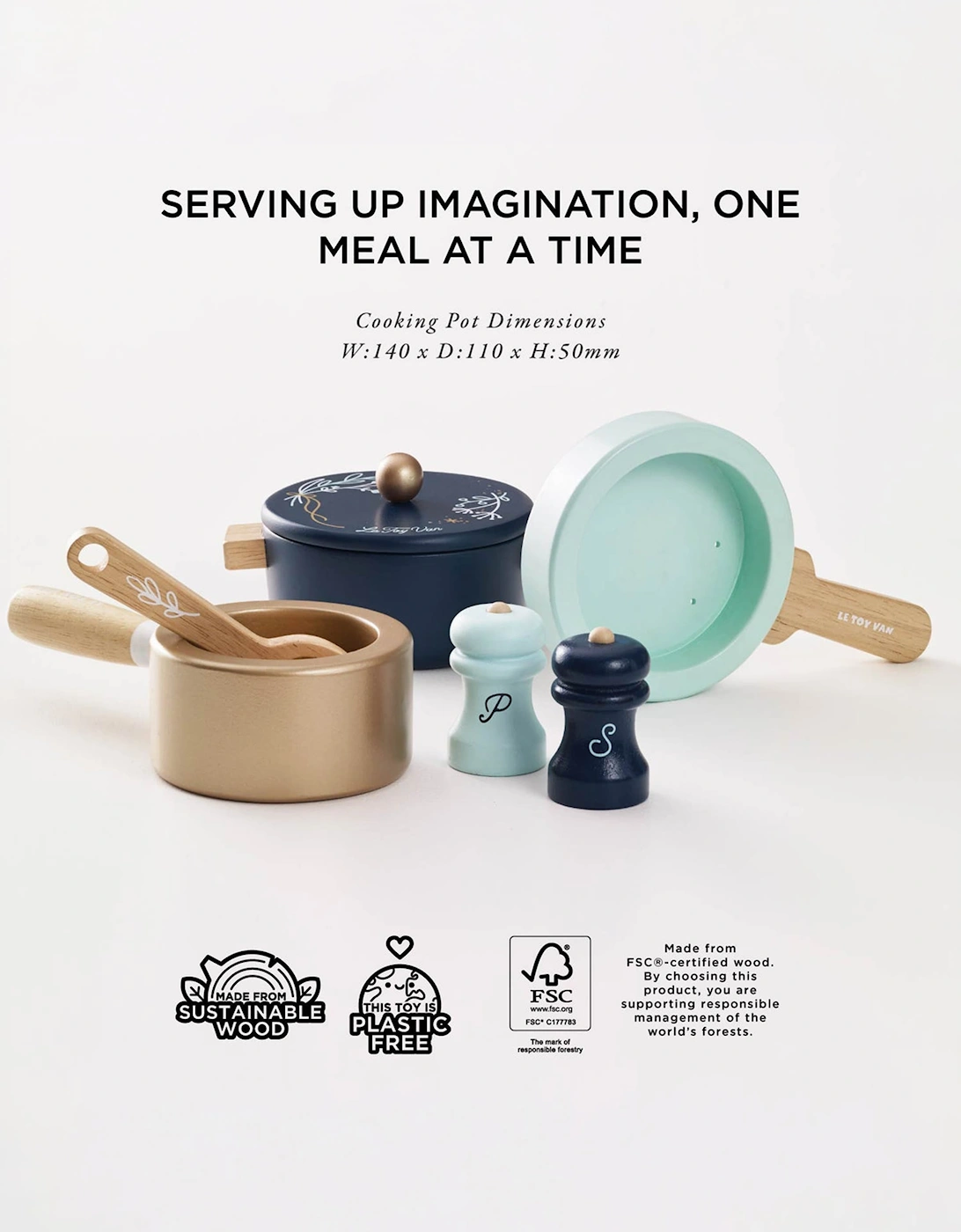 Le Toy Van Pots & Pans Kitchen Accessries (Pot - W: 14cm D: 11cm H: 5cm)