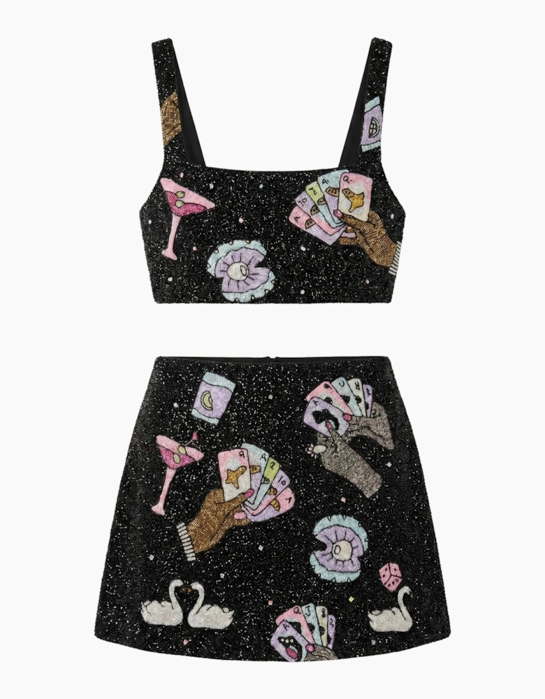 Vegas Beaded Mini Black Party Beach Co-ord Skirt