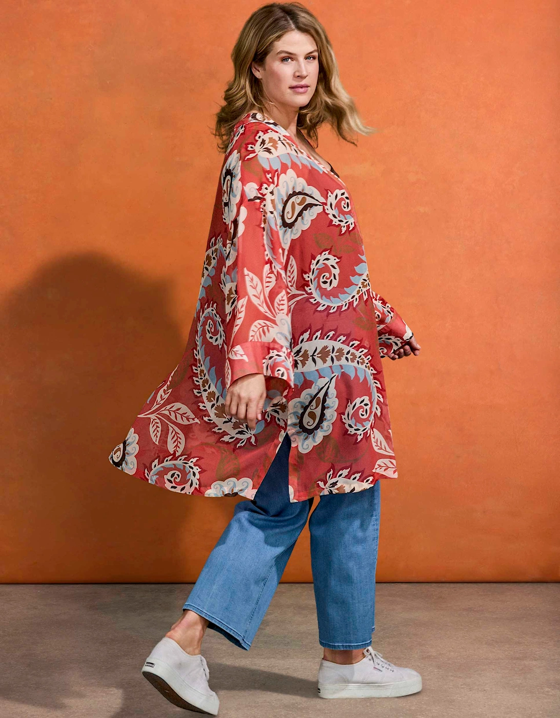Coral Paisley Print Kimono