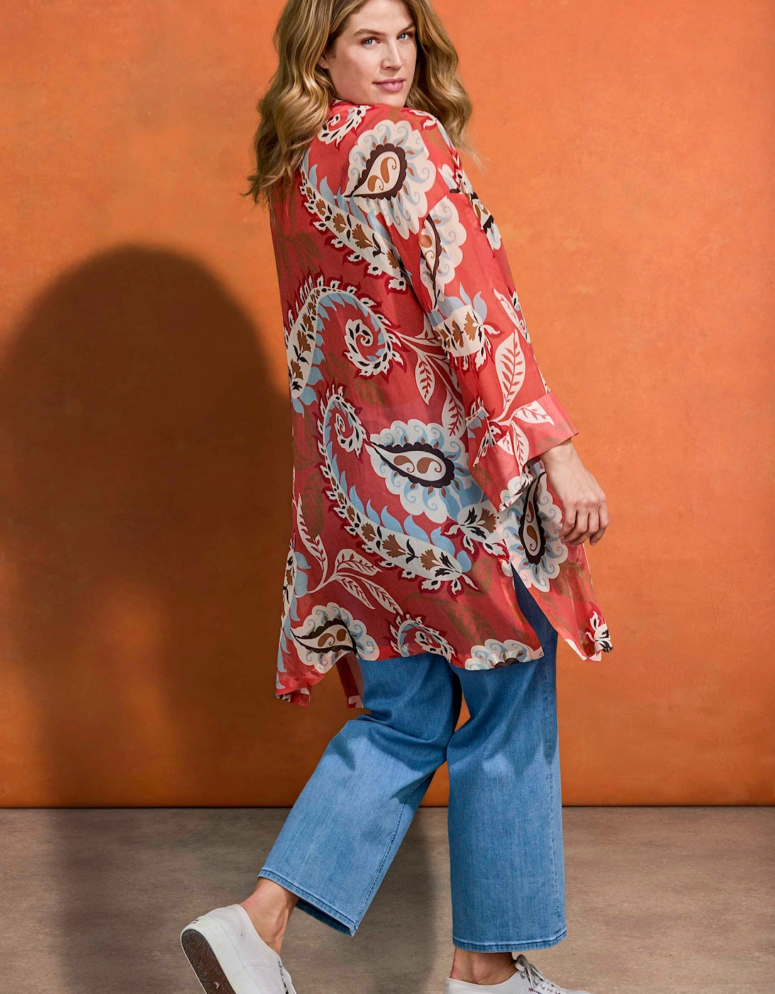 Coral Paisley Print Kimono