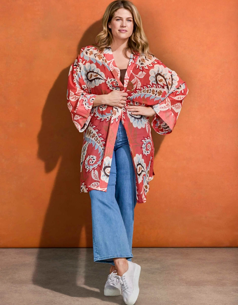 Coral Paisley Print Kimono