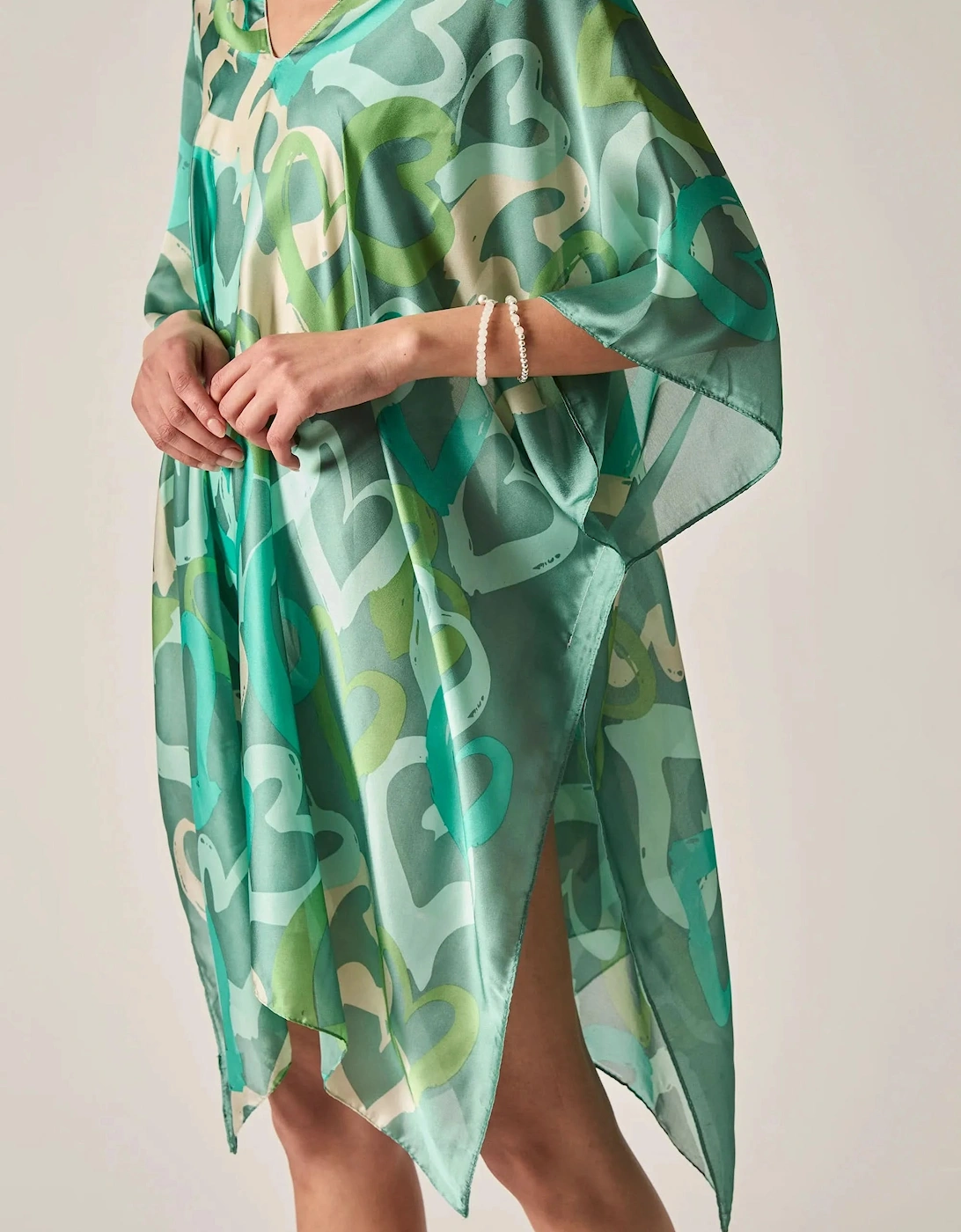 Green Heart Print Kaftan