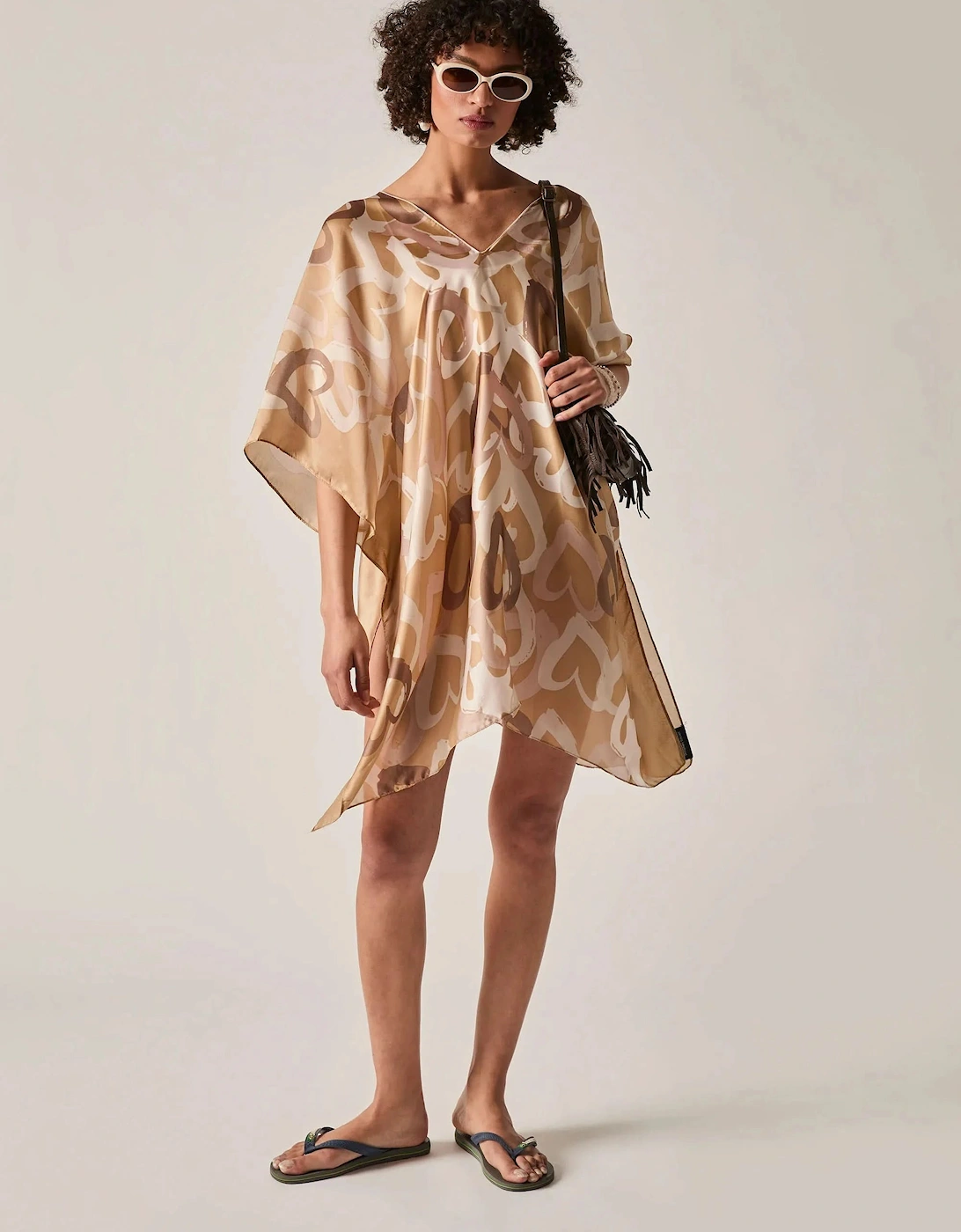 Beige Heart Print Kaftan, 6 of 5