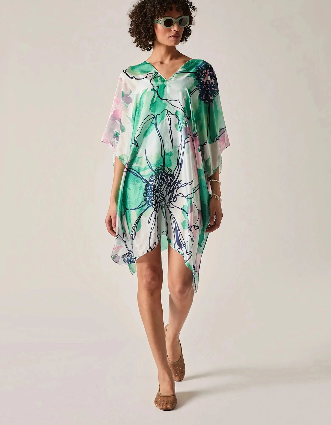 Green Floral Sketch Kaftan