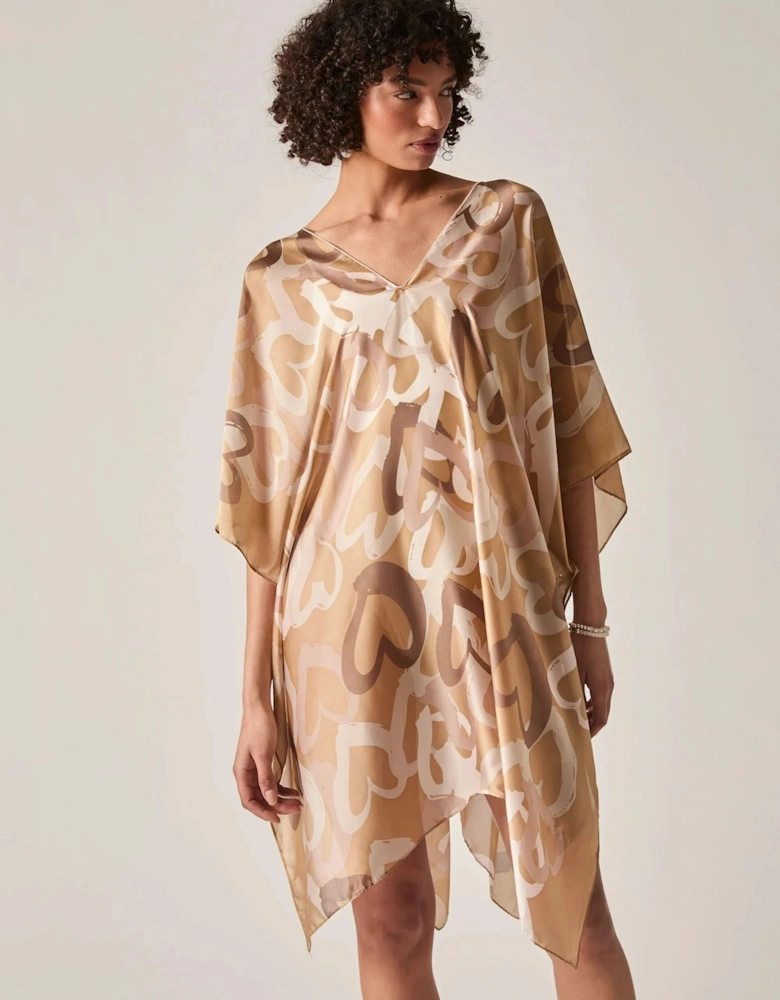 Beige Heart Print Kaftan