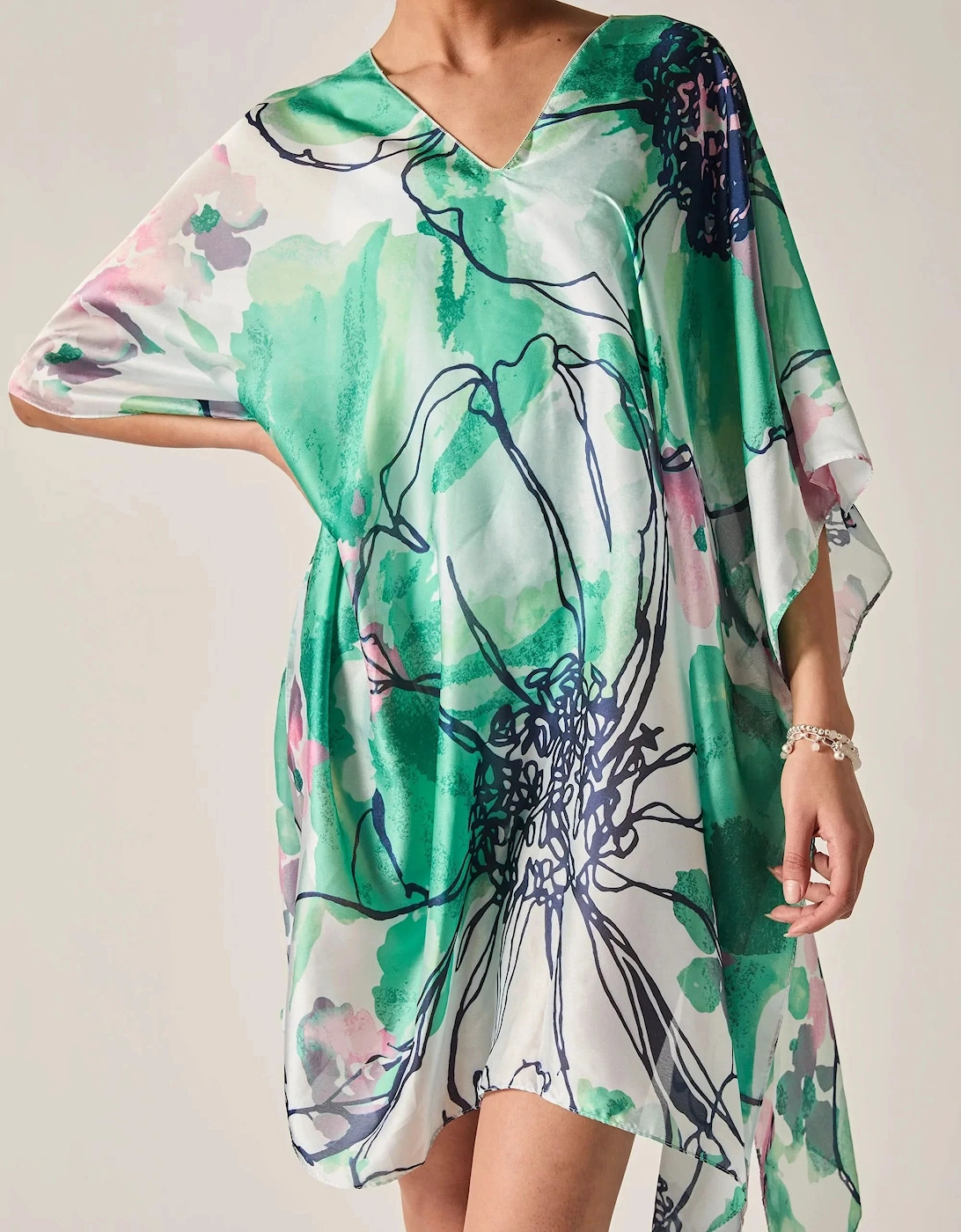 Green Floral Sketch Kaftan