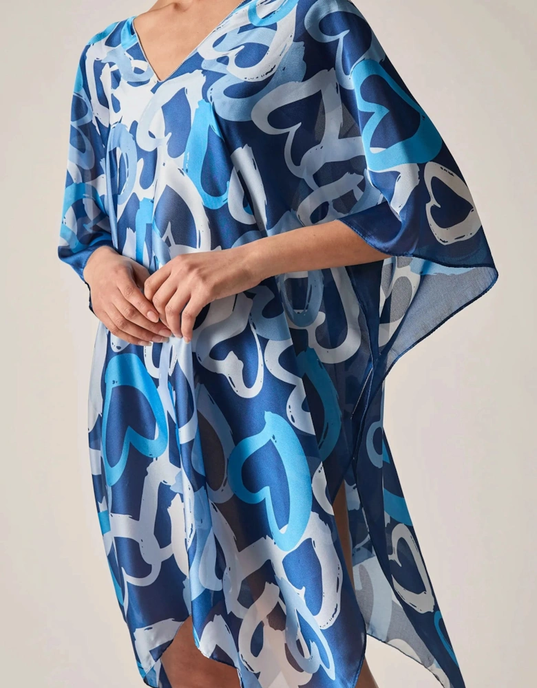 Blue Heart Print Kaftan