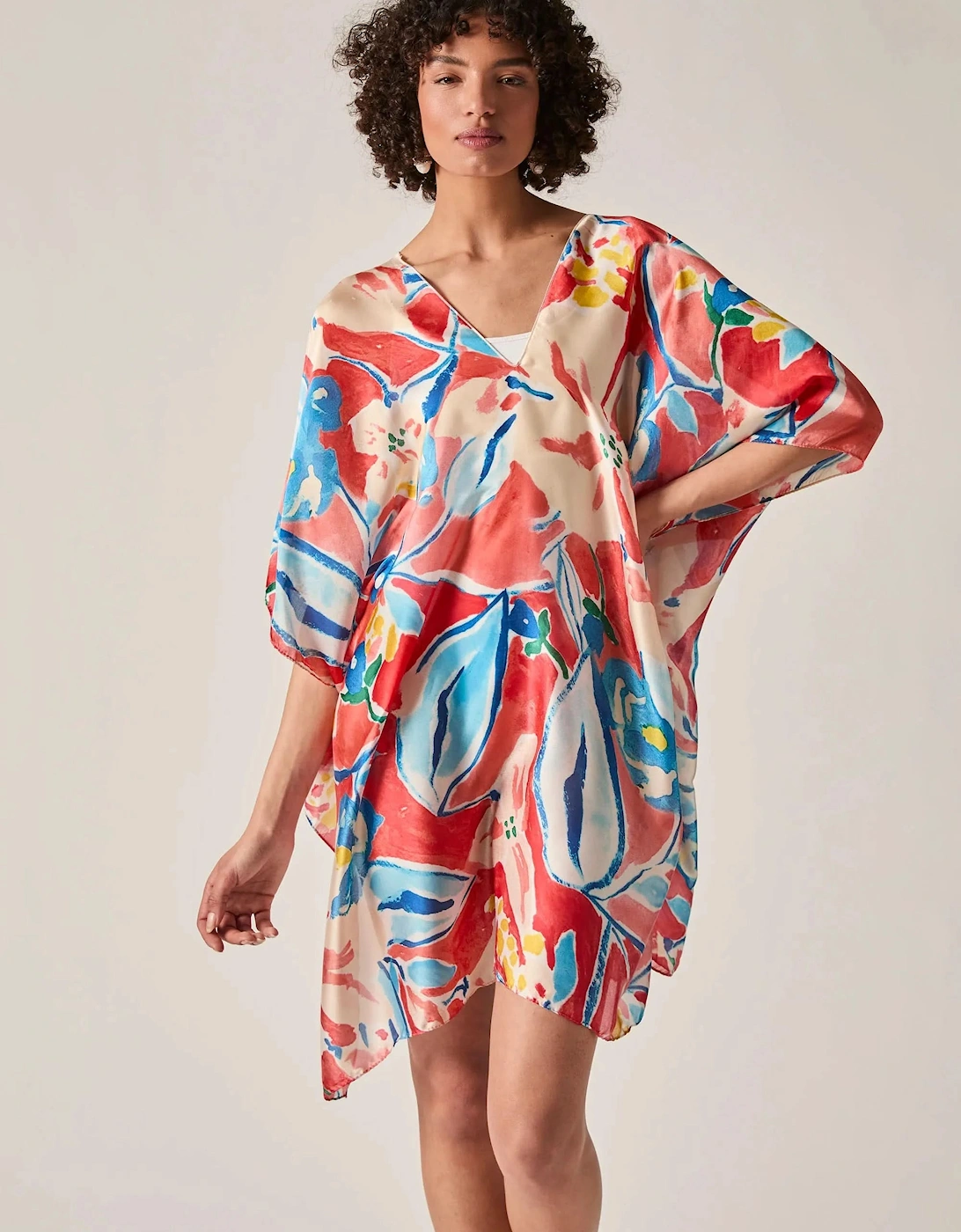 Red Abstract Floral Kaftan
