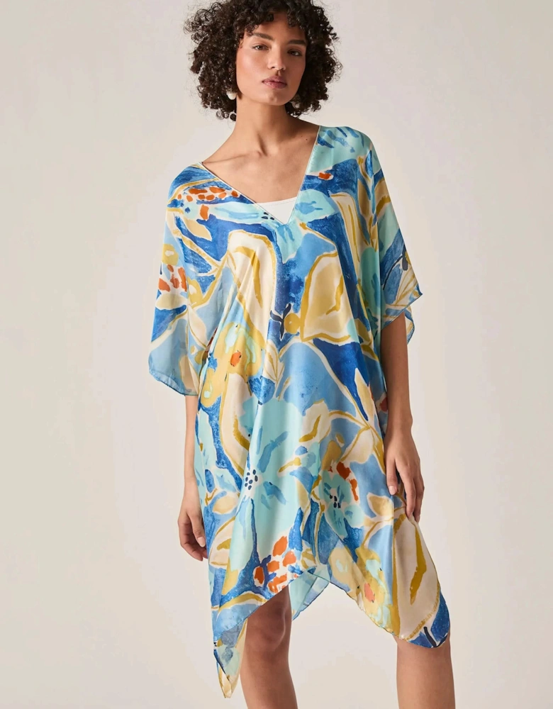 Blue Abstract Floral Kaftan