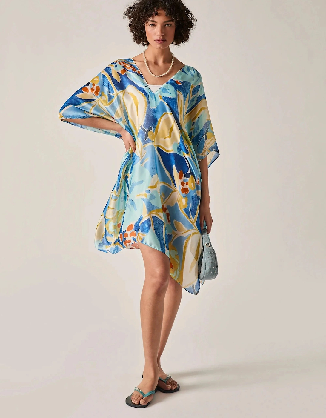 Blue Abstract Floral Kaftan