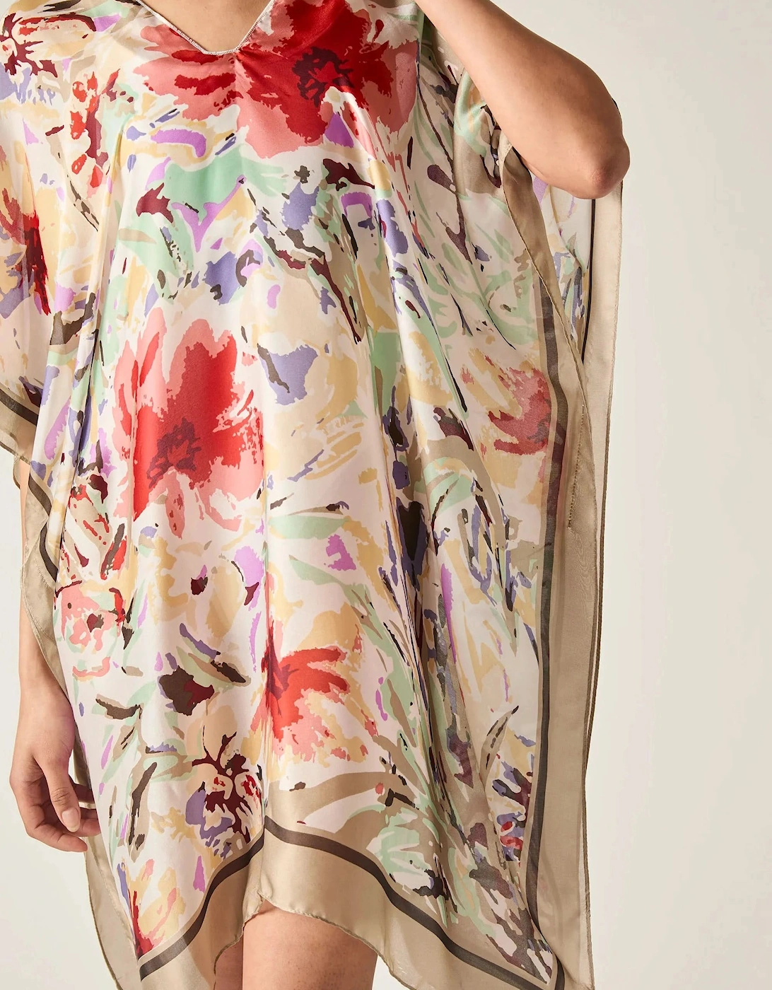 Beige Floral Mosaic Kaftan