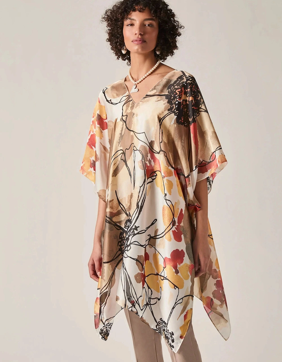 Beige Floral Sketch Kaftan, 6 of 5