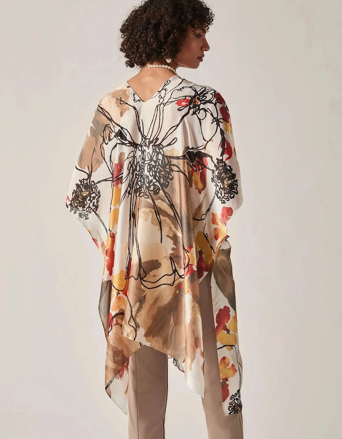 Beige Floral Sketch Kaftan
