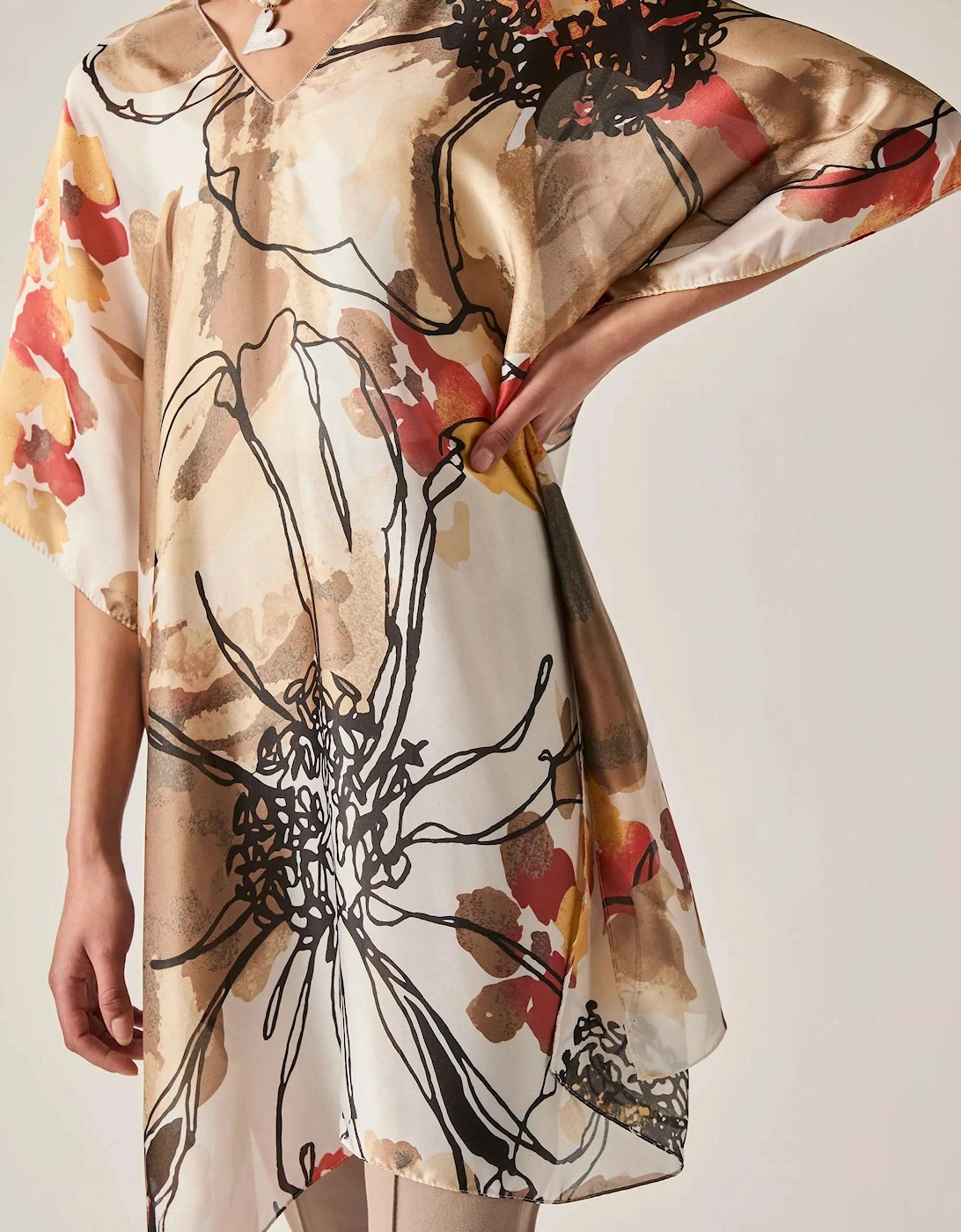 Beige Floral Sketch Kaftan