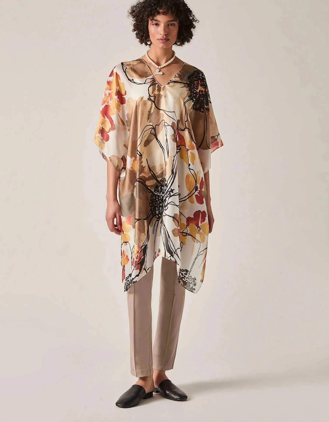 Beige Floral Sketch Kaftan