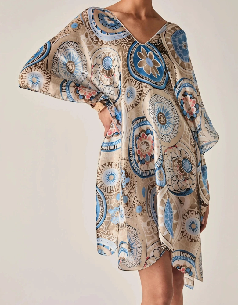 Beige Mandala Print Kaftan