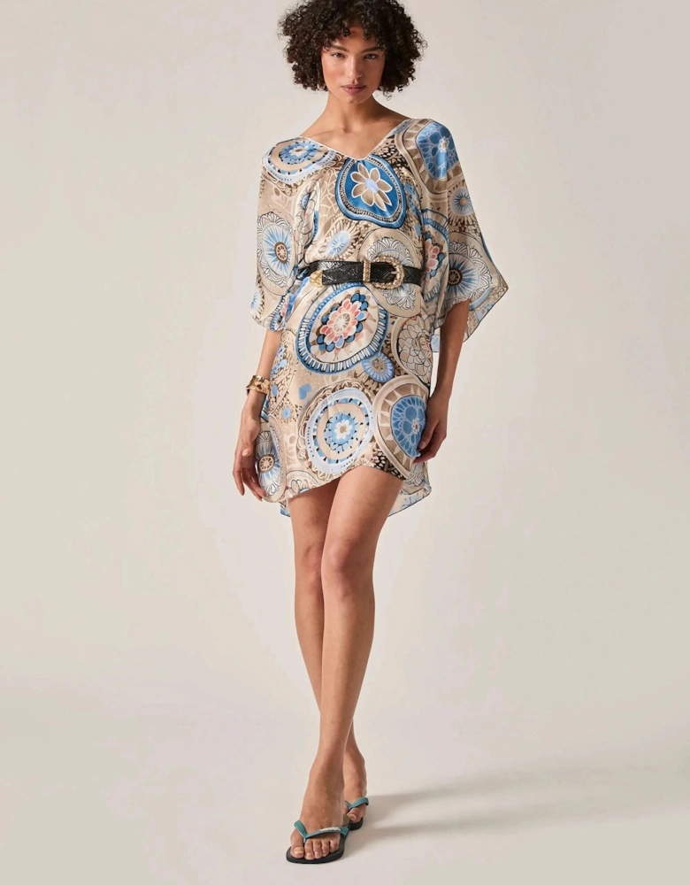 Beige Mandala Print Kaftan