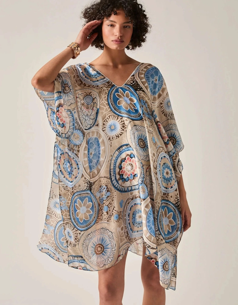 Beige Mandala Print Kaftan