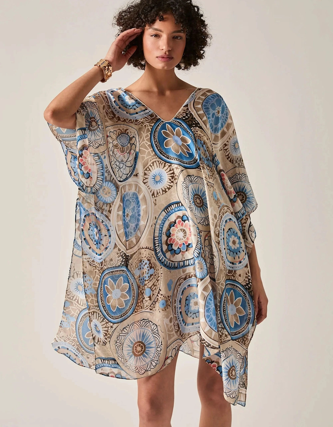 Beige Mandala Print Kaftan
