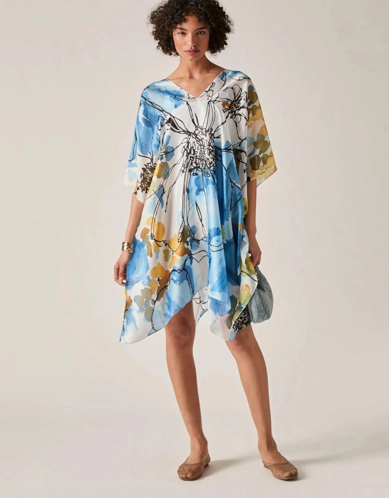 Blue Floral Sketch Kaftan