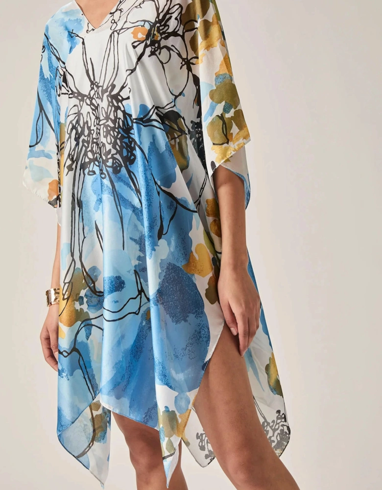 Blue Floral Sketch Kaftan