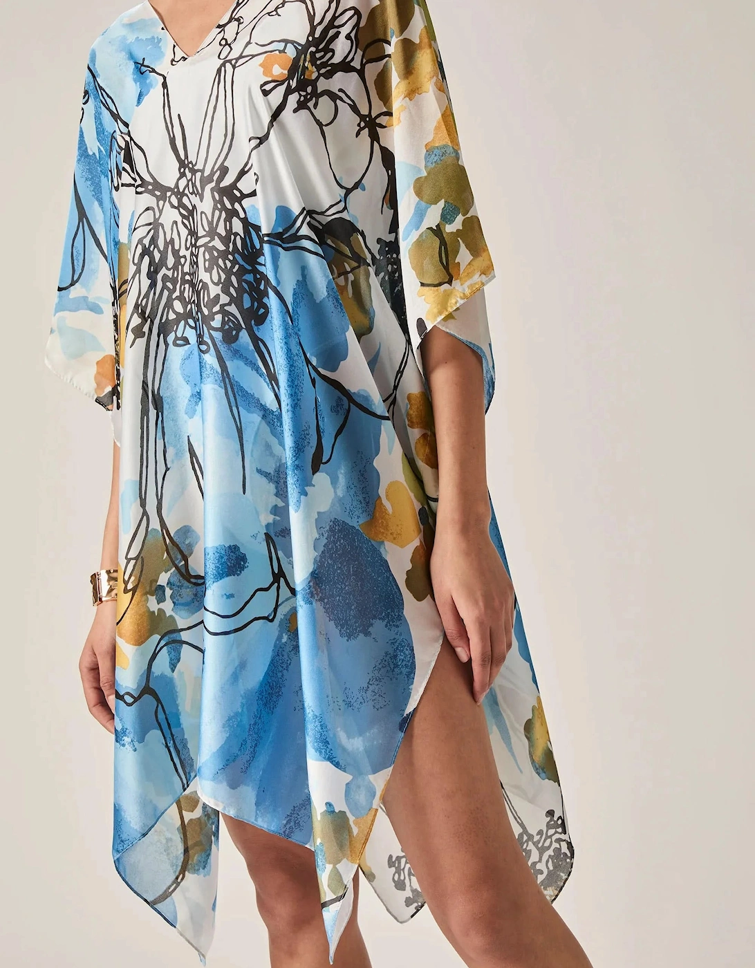 Blue Floral Sketch Kaftan