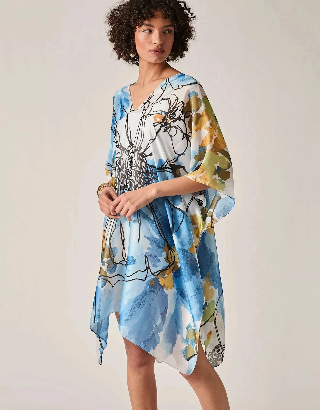 Blue Floral Sketch Kaftan