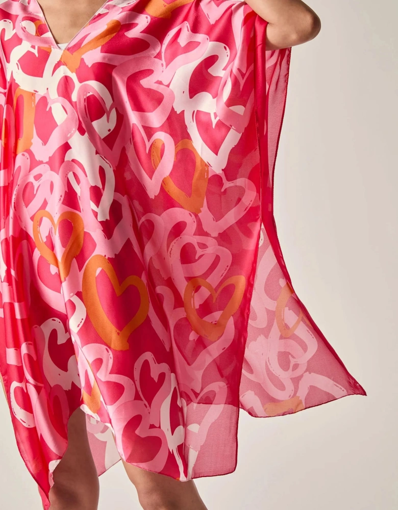Red Heart Print Kaftan