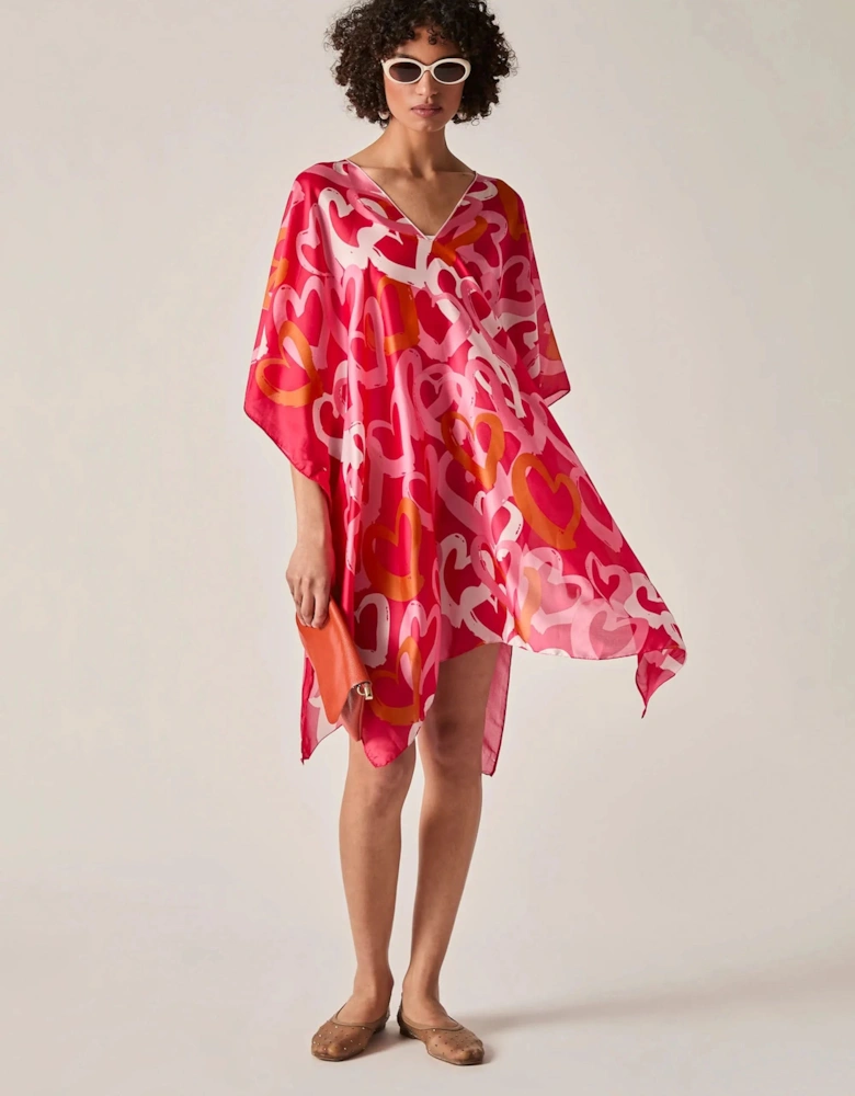 Red Heart Print Kaftan