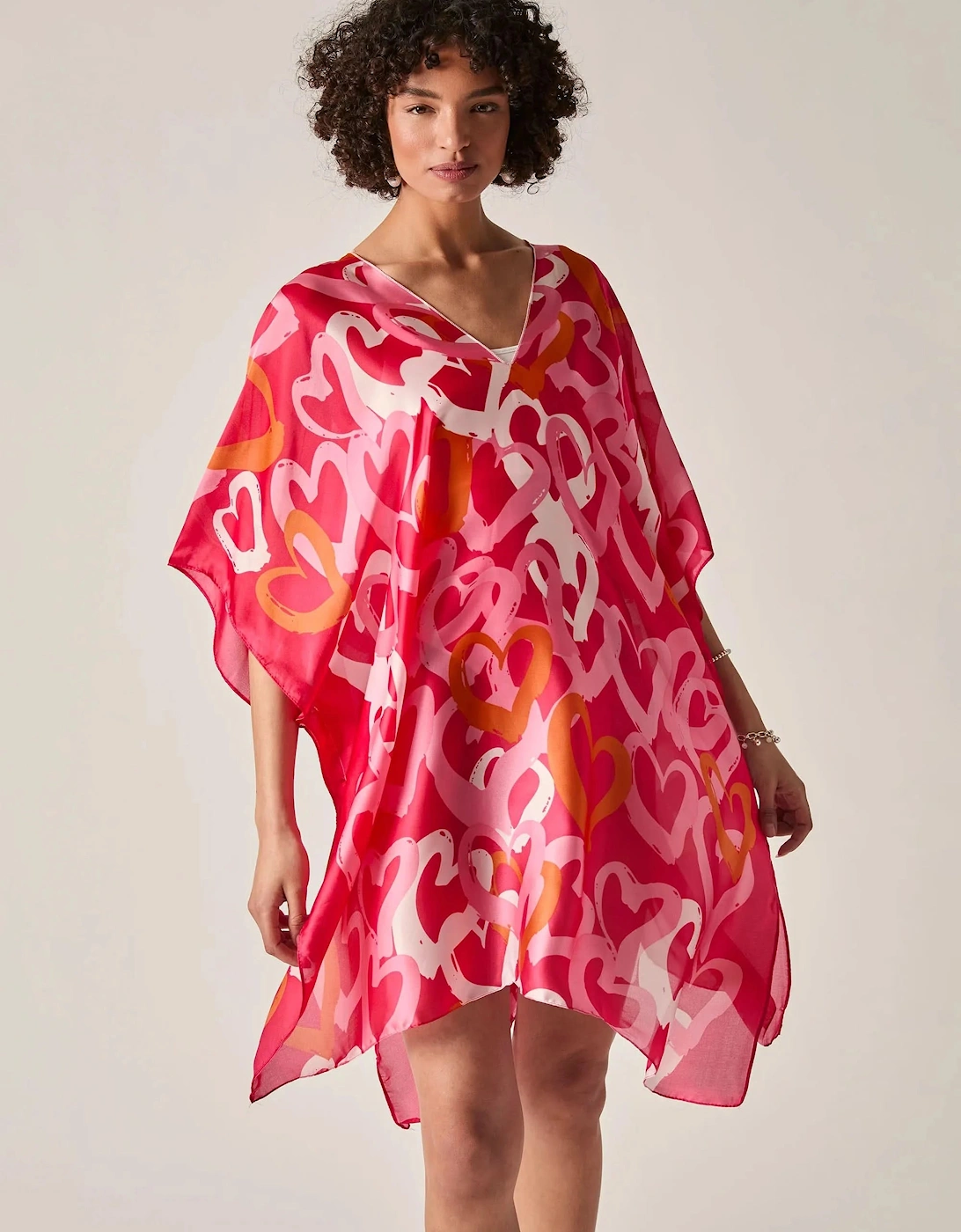 Red Heart Print Kaftan