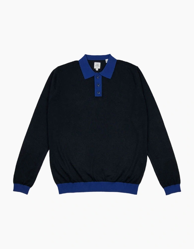 Max N Chester Navy/Mazarine Blue Knitted L/S Polo Shirt