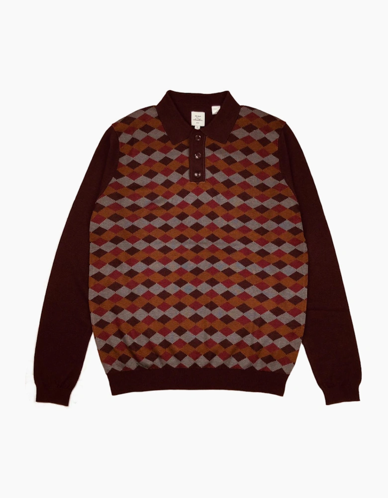 Max N Chester Wine Tasting/Burgundy Knitted L/S Polo Shirt