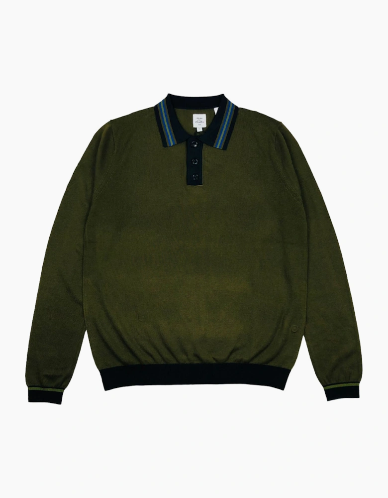 Max N Chester Deep Moss Knitted L/S Polo Shirt