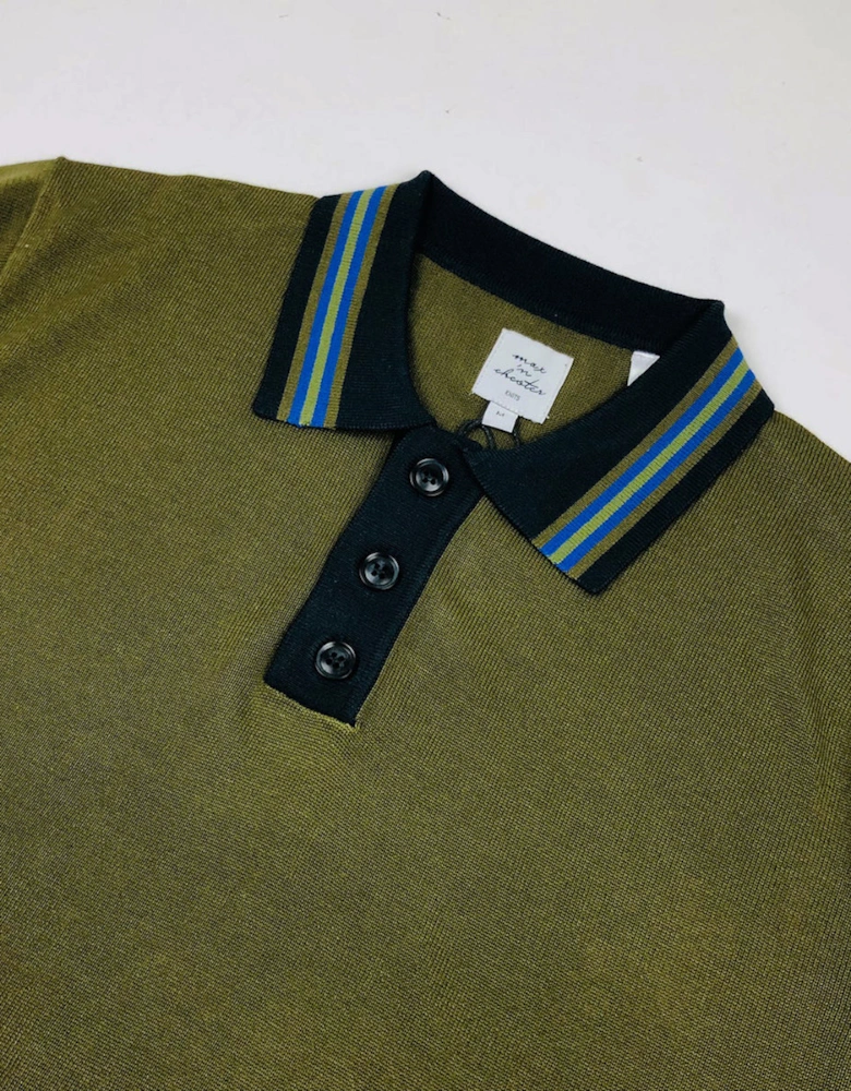 Max N Chester Deep Moss Knitted L/S Polo Shirt